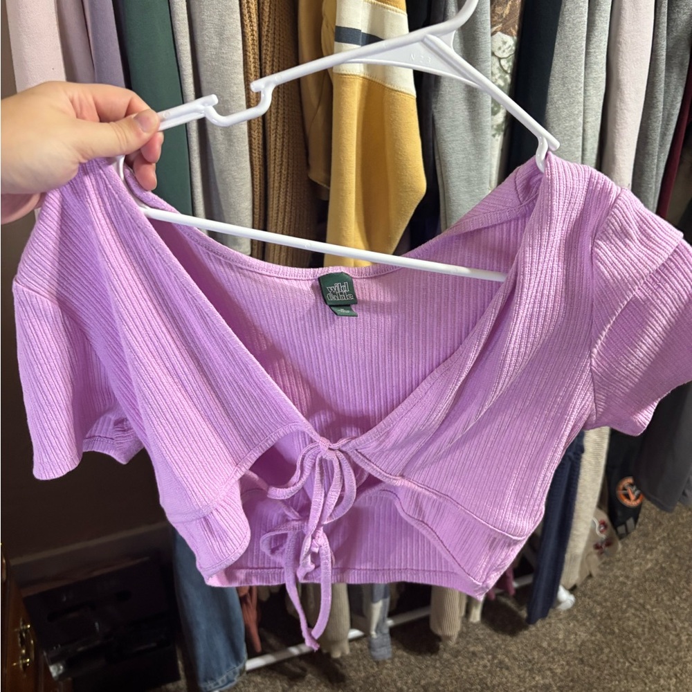Wild Fable Lavender Ribbed Tie-Front Blouse